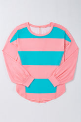 Light Blue Colorblock Drop Sleeve Round Neck Top